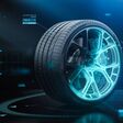 race, summer tire, smart, glow, render, innovation, automotive, user interface, ui, wireframe, wire, technology, car wheel, wheel, powerful, modern, futuristic, tech, future, information, data, hi tech, dark, blue, sports car tire, car tire, car rim, rim, tyre, 3d, illustration, concept, digital, communication, code