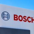 Emblem Bosch against the blue sky. Robert Bosch LLC is a multinational engineering and electronics company
