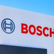 Emblem Bosch against the blue sky. Robert Bosch LLC is a multinational engineering and electronics company