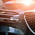 Moscow, Russia - June 26, 2022:cClose-up design of a new car headlight. Car headlight.