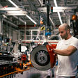 Wheel brake of a Audi Q8 e-tron during assembly in Brussels.