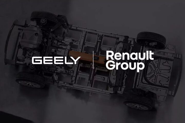 Car chasis with geely and renault logos
